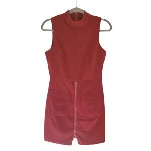 J.O.A. Los Angeles Red Zipper Pockets Soft Mock Neck Mini Dress, Size Small